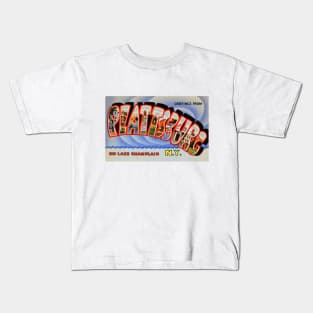 Greetings from Plattsburg, New York - Vintage Large Letter Postcard Kids T-Shirt